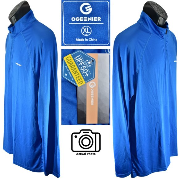 OGEENIER XL Blue 1/4 Zip Pullover Long Sleeve Sun Protection UPF 50+ Fishing - Picture 3 of 9